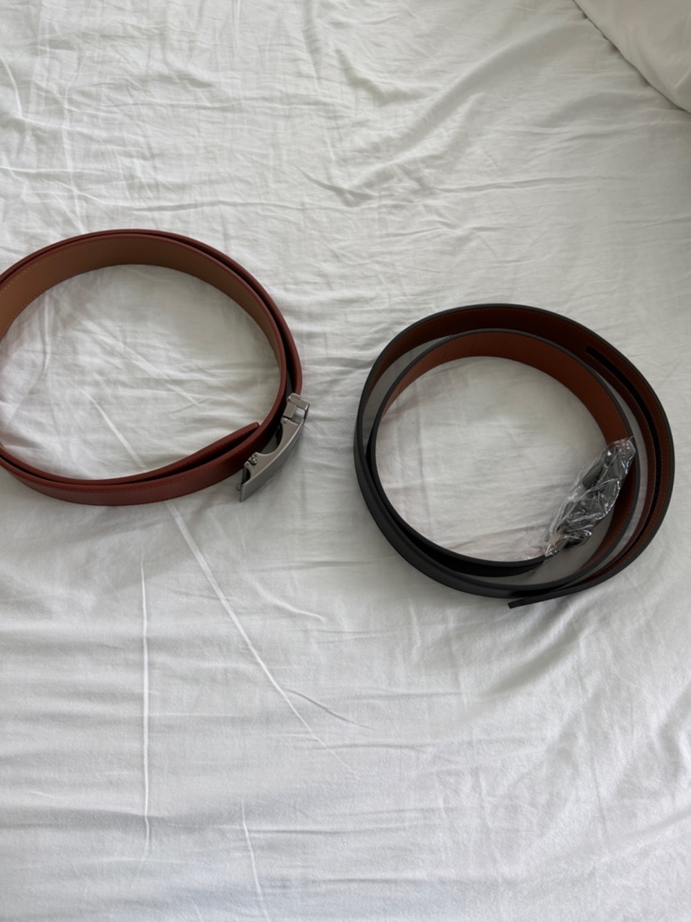 2 Men's Brown and Black Leather Belt - Classic Dress Style